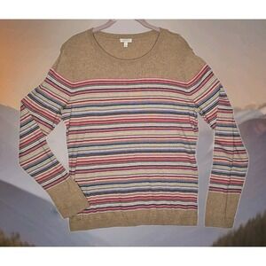Talbots Striped‎ Long Sleeve Crew Neck Knit Pullover Sweater Multi Color SZ: LG
